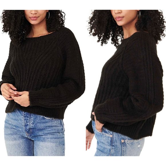 Free People Carter Pullover Knit Sweater Black Boatneck Raglan Long Sleeve Large - Picture 2 of 13
